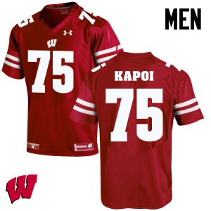 Men's Wisconsin Badgers NCAA #75 Micah Kapoi Red Authentic Under Armour Stitched College Football Jersey LP31O13YM